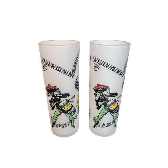 MCM Vintage 1940s-1950s CALYPSO~6pc/13oz~COLLINS GLASSES~BAR~TUMBLERS~CARIBBEAN - Picture 3 of 9